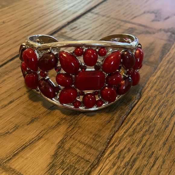 Source Unknown Jewelry - Cuff style bangle bracelet with red and silver